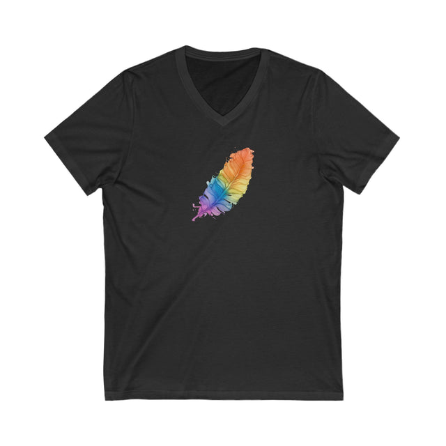 Rainbow Feather T-shirt,Pride Shirt,Bird Lover Top,Rainbow Animals,LGBTQ+ Tee,Queer,Gay,Lesbian,Bisexual,Trans,BGLT,LBGT,V-Neck Tee