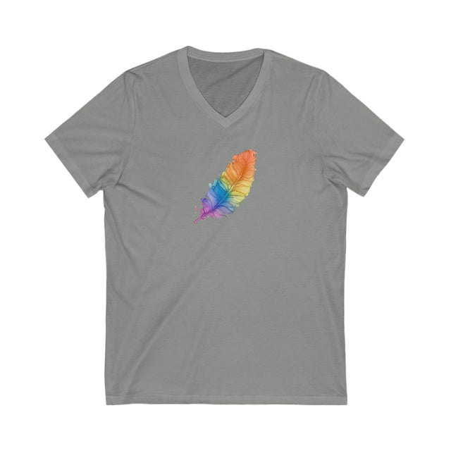 Rainbow Feather T-shirt,Pride Shirt,Bird Lover Top,Rainbow Animals,LGBTQ+ Tee,Queer,Gay,Lesbian,Bisexual,Trans,BGLT,LBGT,V-Neck Tee