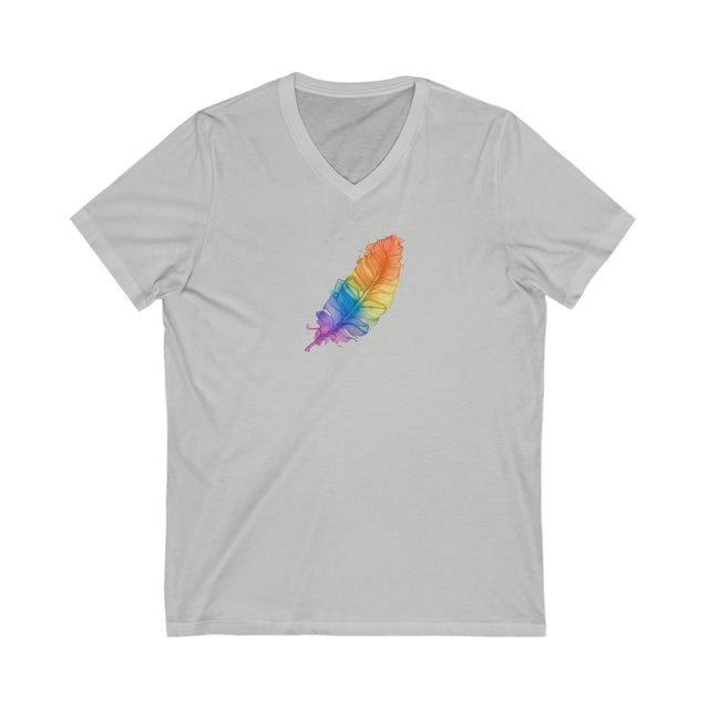 Rainbow Feather T-shirt,Pride Shirt,Bird Lover Top,Rainbow Animals,LGBTQ+ Tee,Queer,Gay,Lesbian,Bisexual,Trans,BGLT,LBGT,V-Neck Tee