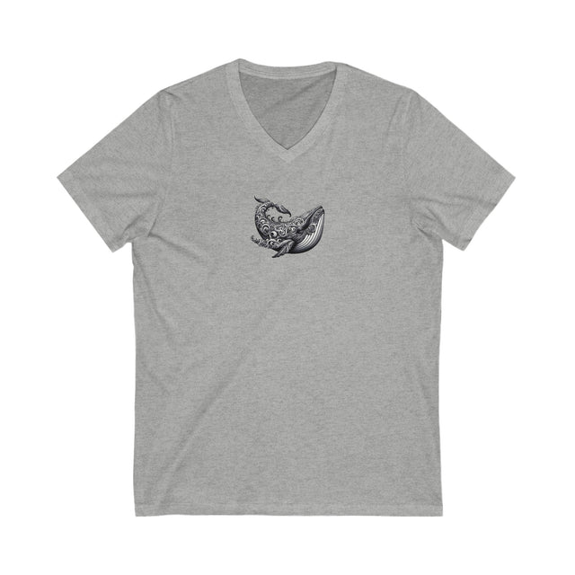 Scrimshaw Whaler V-neck tee, Whale Art Tee,