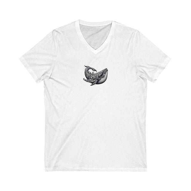 Scrimshaw Whaler V-neck tee, Whale Art Tee,