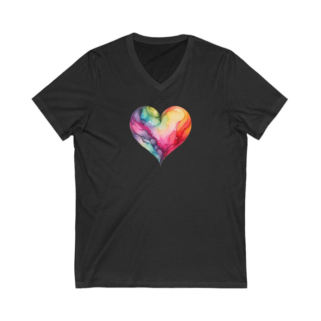 Rainbow Heart Alcohol Ink,Pride Heart Shirt,Rainbow Heart T-shirt,BGLT Heart,LGBTQ+ Tee,V-Neck Tee