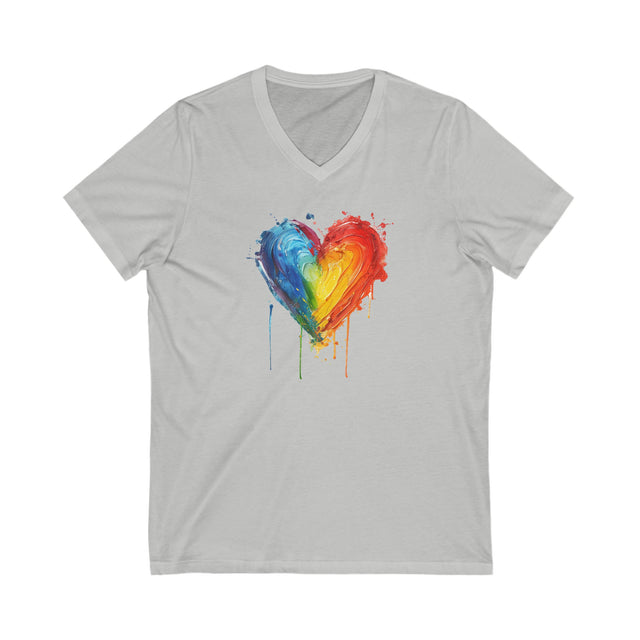 Painted Rainbow Heart T-shirt,Pride Shirt,Gay Pride T shirt,LGBTQ+ ,Queer,V-Neck Tee