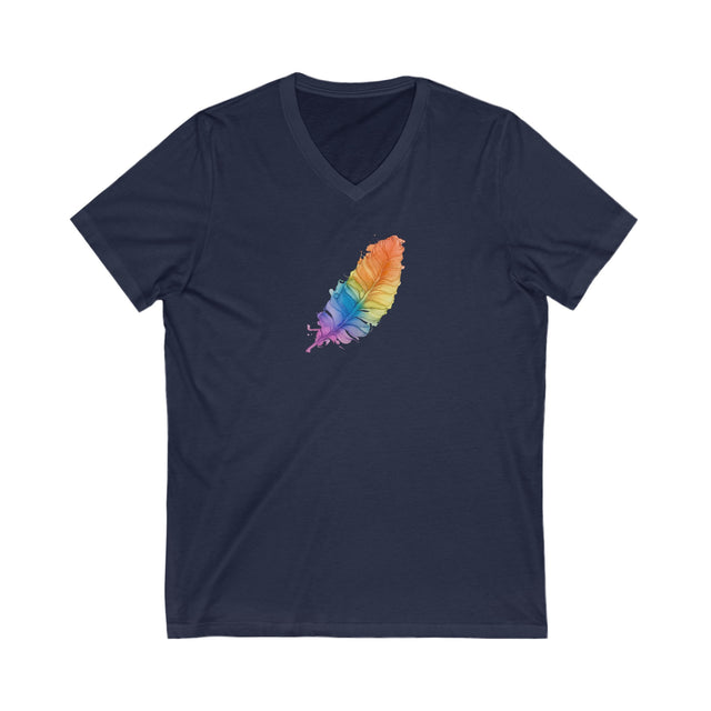 Rainbow Feather T-shirt,Pride Shirt,Bird Lover Top,Rainbow Animals,LGBTQ+ Tee,Queer,Gay,Lesbian,Bisexual,Trans,BGLT,LBGT,V-Neck Tee