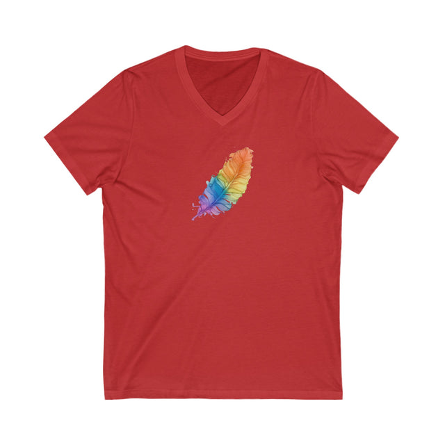 Rainbow Feather T-shirt,Pride Shirt,Bird Lover Top,Rainbow Animals,LGBTQ+ Tee,Queer,Gay,Lesbian,Bisexual,Trans,BGLT,LBGT,V-Neck Tee