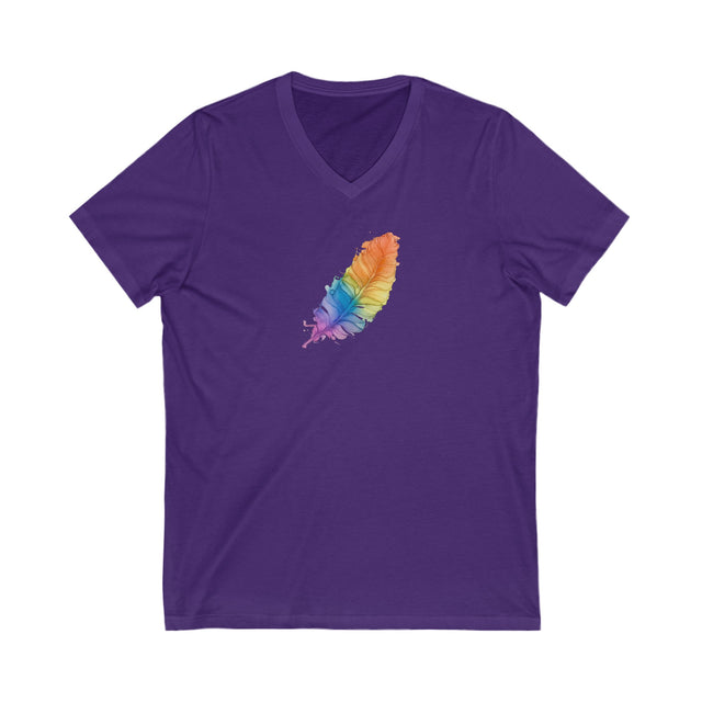 Rainbow Feather T-shirt,Pride Shirt,Bird Lover Top,Rainbow Animals,LGBTQ+ Tee,Queer,Gay,Lesbian,Bisexual,Trans,BGLT,LBGT,V-Neck Tee