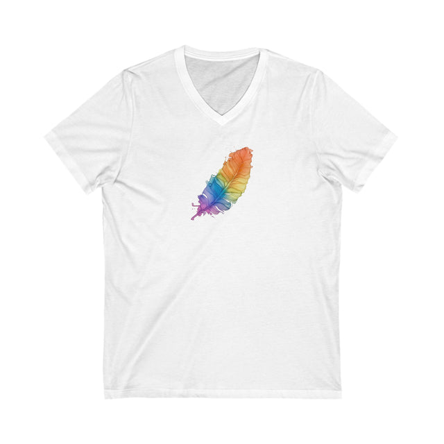 Rainbow Feather T-shirt,Pride Shirt,Bird Lover Top,Rainbow Animals,LGBTQ+ Tee,Queer,Gay,Lesbian,Bisexual,Trans,BGLT,LBGT,V-Neck Tee