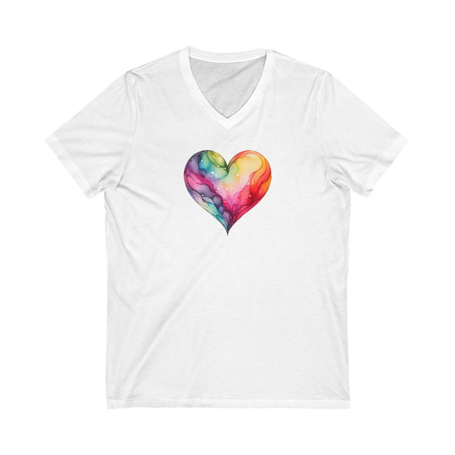 Rainbow Heart Alcohol Ink,Pride Heart Shirt,Rainbow Heart T-shirt,BGLT Heart,LGBTQ+ Tee,V-Neck Tee