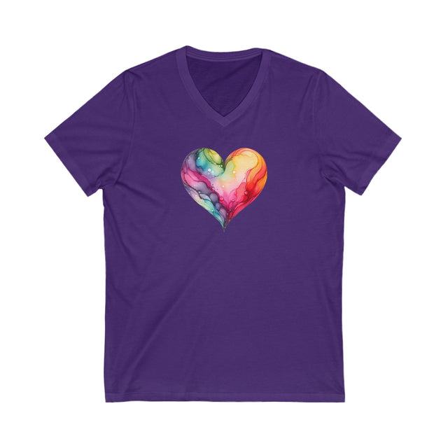 Rainbow Heart Alcohol Ink,Pride Heart Shirt,Rainbow Heart T-shirt,BGLT Heart,LGBTQ+ Tee,V-Neck Tee