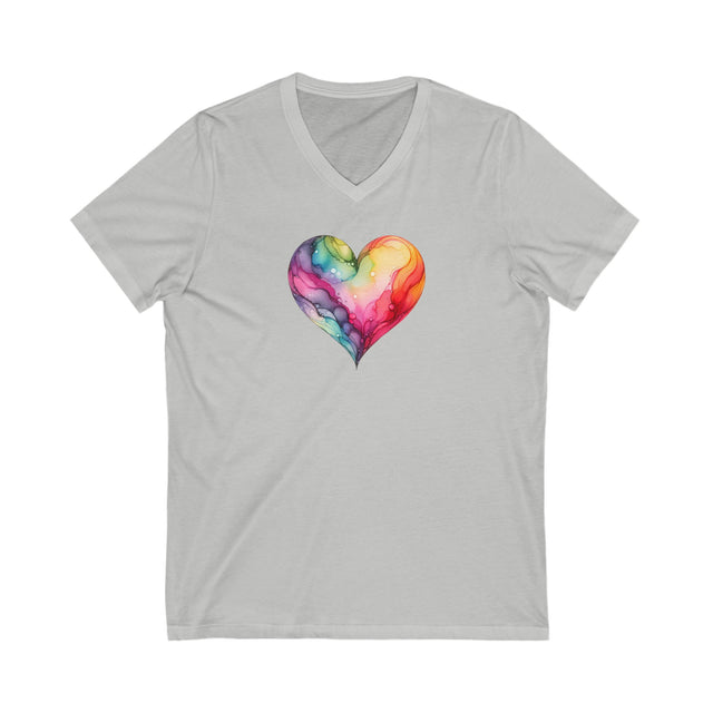 Rainbow Heart Alcohol Ink,Pride Heart Shirt,Rainbow Heart T-shirt,BGLT Heart,LGBTQ+ Tee,V-Neck Tee