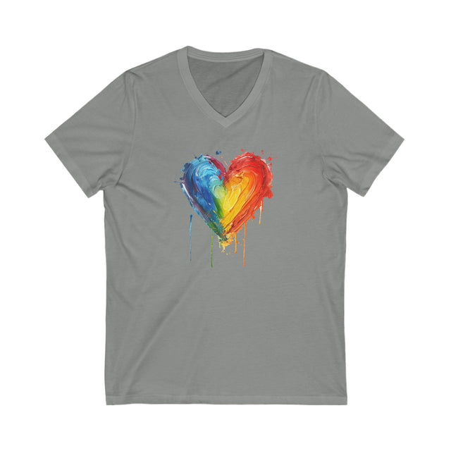 Painted Rainbow Heart T-shirt,Pride Shirt,Gay Pride T shirt,LGBTQ+ ,Queer,V-Neck Tee