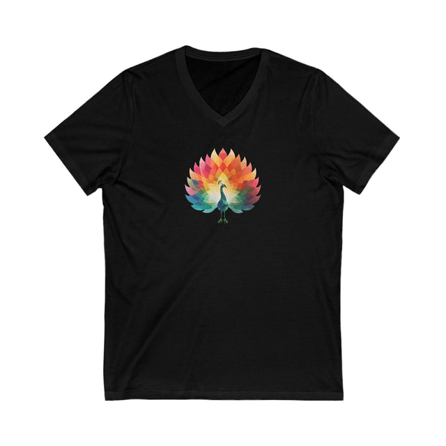 Rainbow Peacock V-neck T-shirt,Pride Shirt, Pride Parade Top, Rainbow Animals,LGBTQ+ Tee,V-Neck Tee