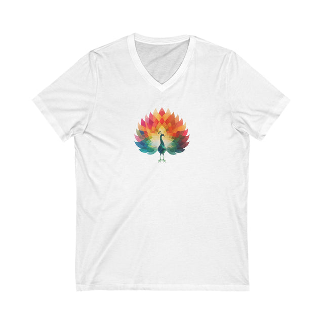 Rainbow Peacock V-neck T-shirt,Pride Shirt, Pride Parade Top, Rainbow Animals,LGBTQ+ Tee,V-Neck Tee