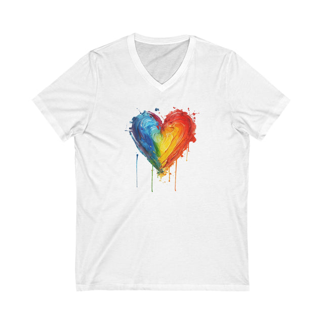 Painted Rainbow Heart T-shirt,Pride Shirt,Gay Pride T shirt,LGBTQ+ ,Queer,V-Neck Tee