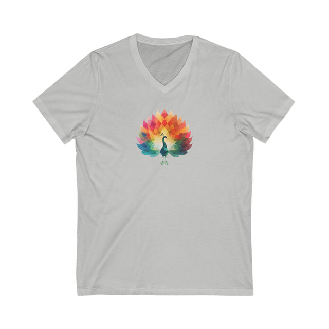 Rainbow Peacock V-neck T-shirt,Pride Shirt, Pride Parade Top, Rainbow Animals,LGBTQ+ Tee,V-Neck Tee