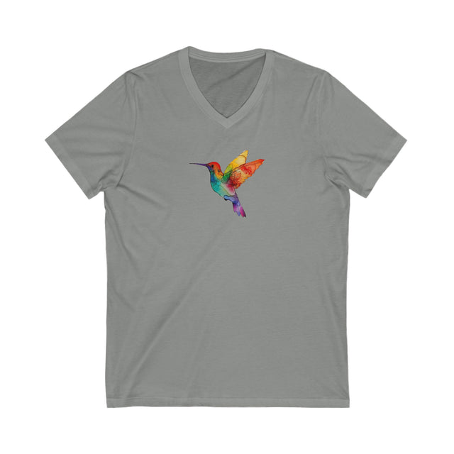 Rainbow Hummingbird V-neck T-shirt,Pride Shirt,Queer Top,Rainbow birds,LGBTQ+ Tee,Gay,Lesbian,Bisexual,Trans,V-Neck Tee