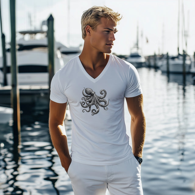 Octopus tee, Filigree Animal Collection V-neck, Ocean Lover T-shirt, Nautical Tee