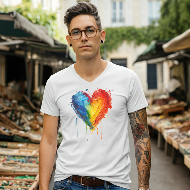 Painted Rainbow Heart T-shirt,Pride Shirt,Gay Pride T shirt,LGBTQ+ ,Queer,V-Neck Tee