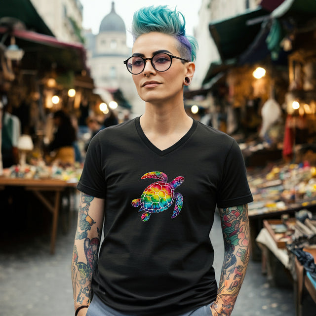 Rainbow Turtle V-neck T-shirt,Sea Turtle T shirt, LGBTQ+ Tee, Queer, BGLT, Ocean,V-Neck Tee